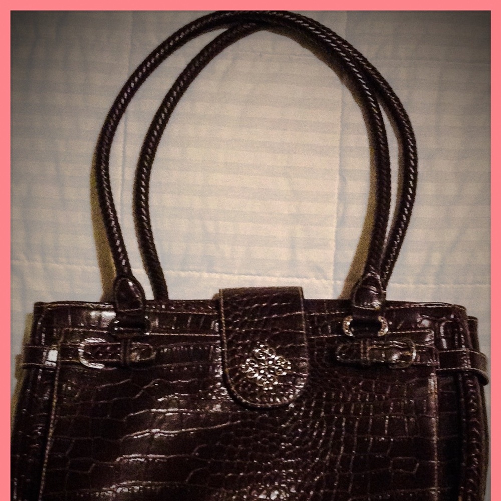 4 Main Pockets! Faux Leather Embossed Brown Purse